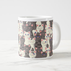 White and gray cats pattern giant coffee mug