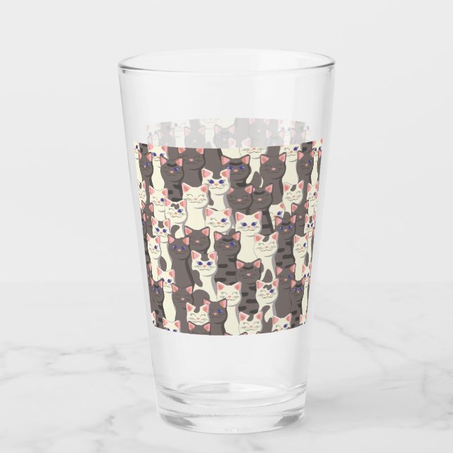 White and gray cats pattern glass (Front)