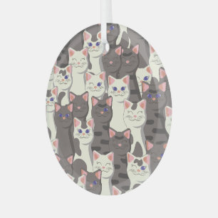 White and gray cats pattern glass ornament