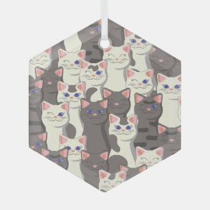White and gray cats pattern glass ornament
