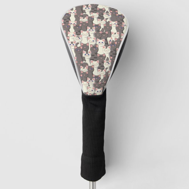 White and gray cats pattern golf head cover (Front)
