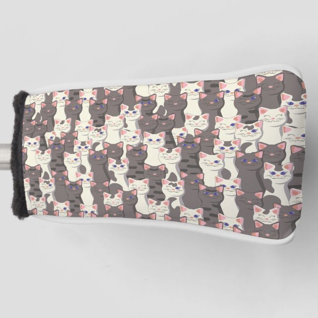 White and gray cats pattern golf head cover (Front)