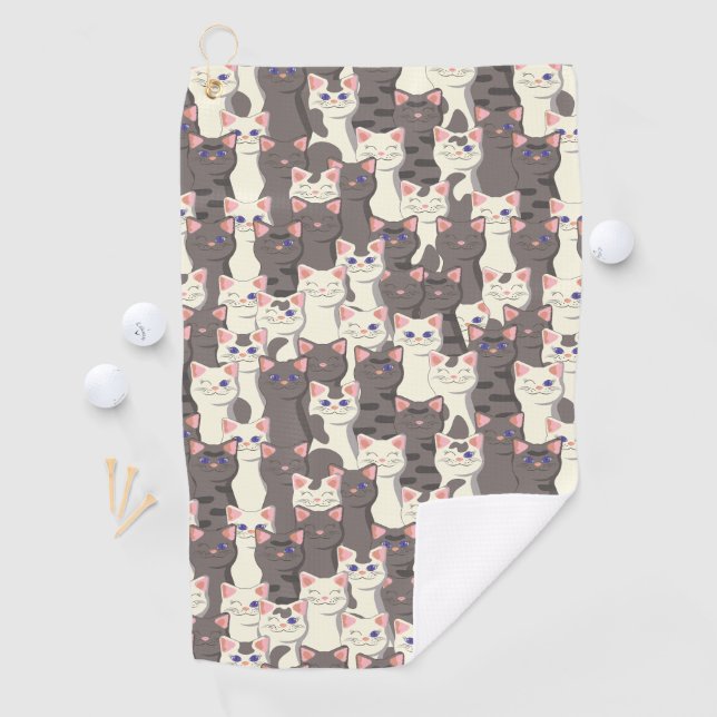 White and gray cats pattern golf towel (InSitu)