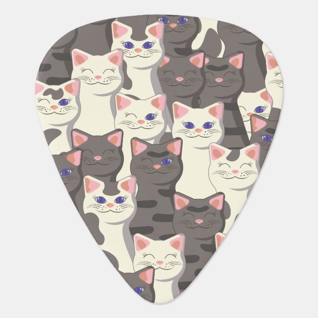 White and gray cats pattern guitar pick (Front)