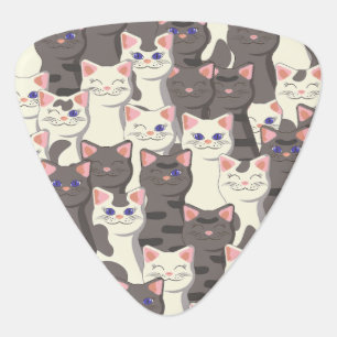 White and gray cats pattern guitar pick