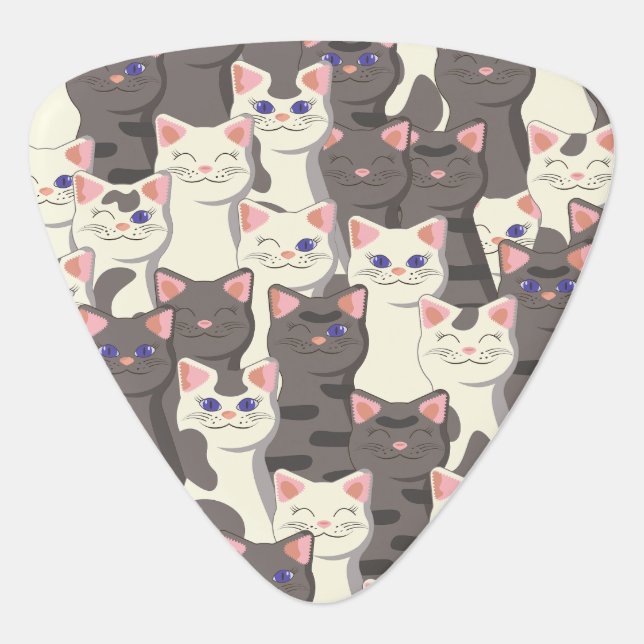 White and gray cats pattern guitar pick (Front)