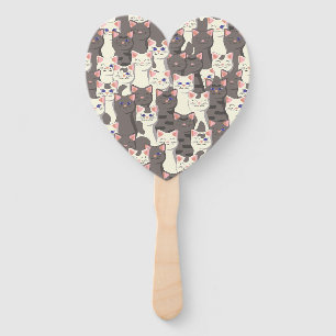 White and gray cats pattern hand fan