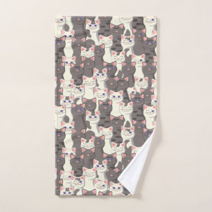 White and gray cats pattern hand towel