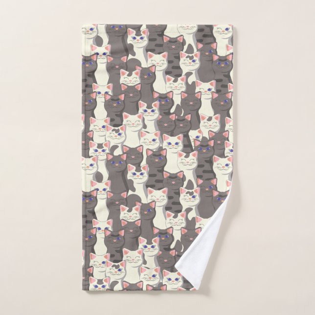 White and gray cats pattern hand towel  (Hand Towel)