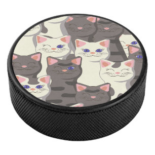 White and gray cats pattern hockey puck