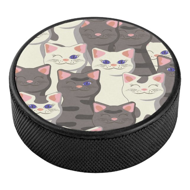 White and gray cats pattern hockey puck (3/4)