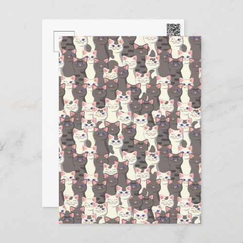White and gray cats pattern holiday postcard
