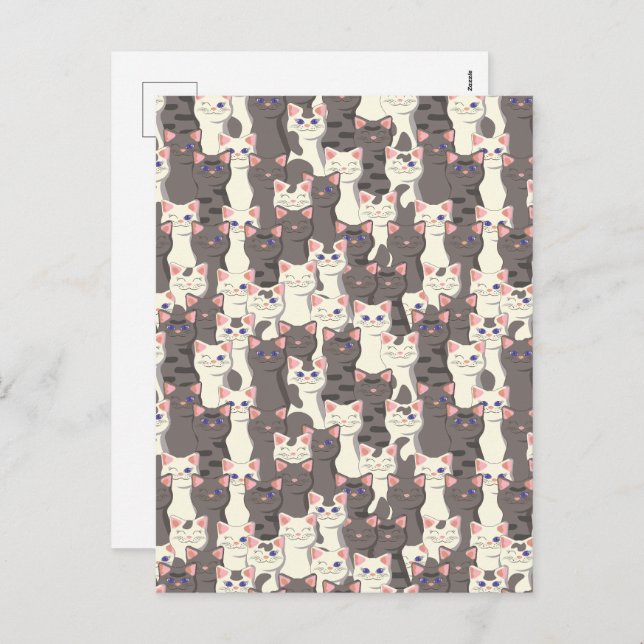 White and gray cats pattern holiday postcard (Front/Back)