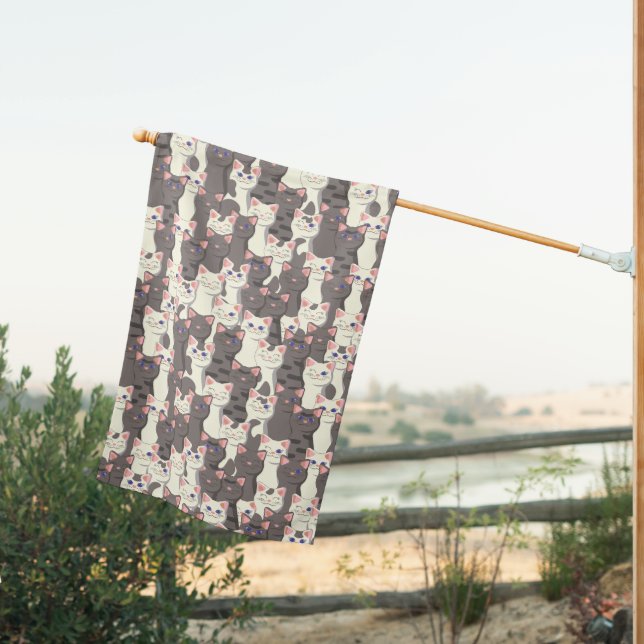 White and gray cats pattern house flag (Insitu (Back))