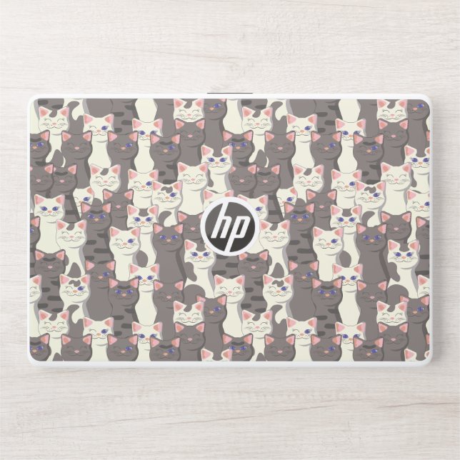 White and gray cats pattern HP laptop skin (Front)