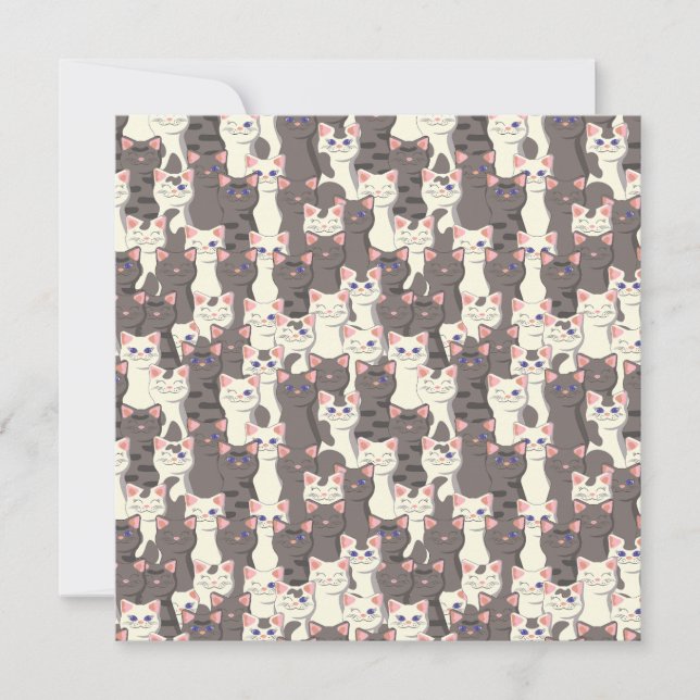 White and gray cats pattern invitation (Front)