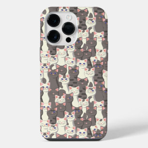 White and gray cats pattern iPhone 14 pro max case