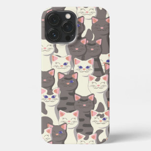 White and gray cats pattern iPhone 13 pro max case
