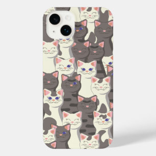 White and gray cats pattern iPhone 14 plus case