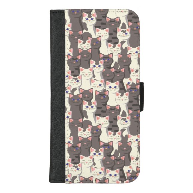 White and gray cats pattern iPhone wallet case (Front)