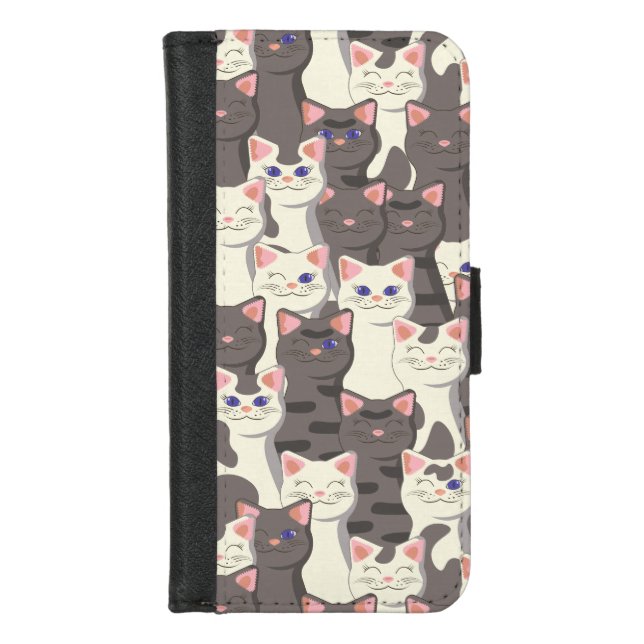 White and gray cats pattern iPhone wallet case (Front)