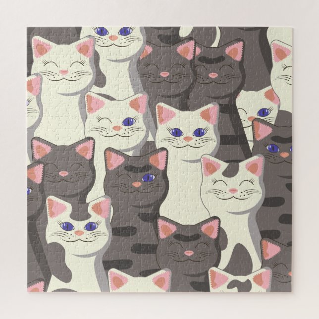White and gray cats pattern jigsaw puzzle (Vertical)