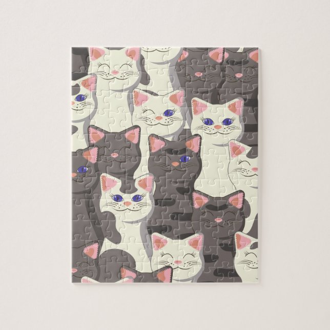 White and gray cats pattern jigsaw puzzle (Vertical)
