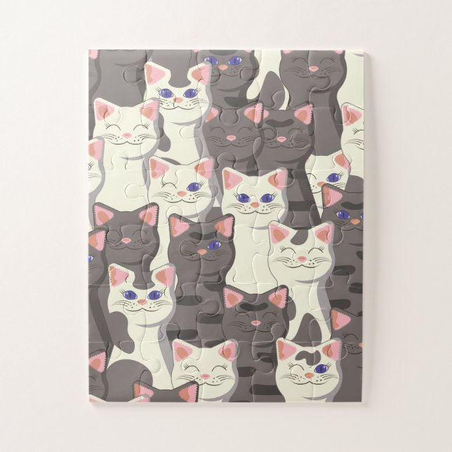 White and gray cats pattern jigsaw puzzle (Vertical)