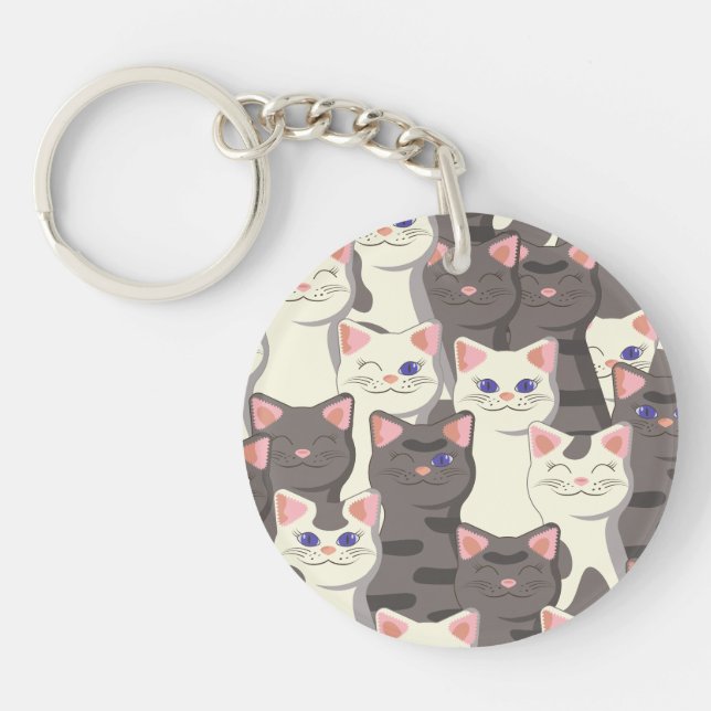 White and gray cats pattern keychain (Front)