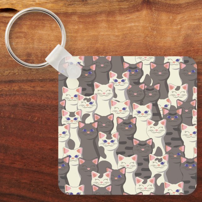 White and gray cats pattern keychain (Front)