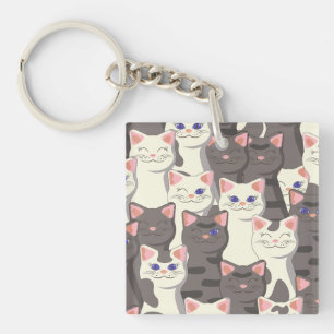 White and gray cats pattern keychain