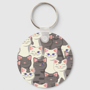 White and gray cats pattern keychain