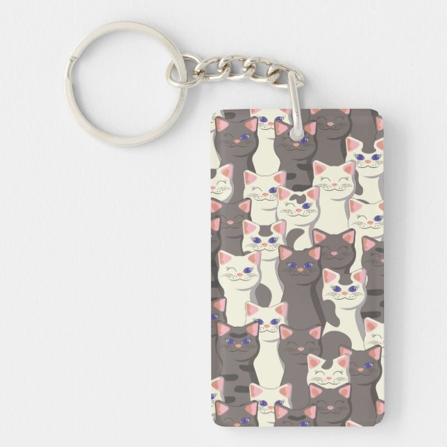 White and gray cats pattern keychain (Front)