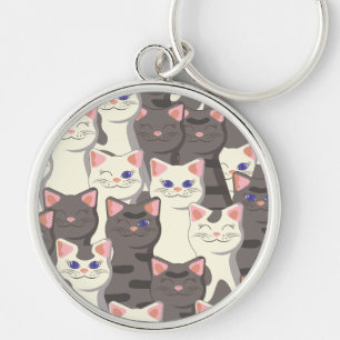 White and gray cats pattern keychain
