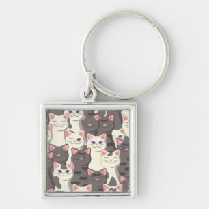 White and gray cats pattern keychain