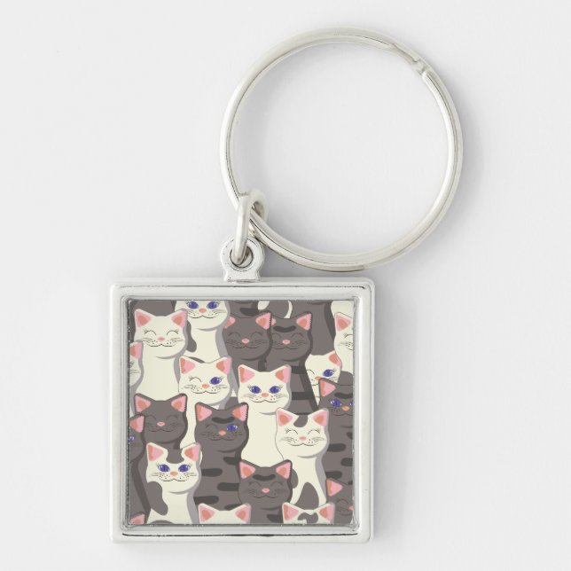 White and gray cats pattern keychain (Front)