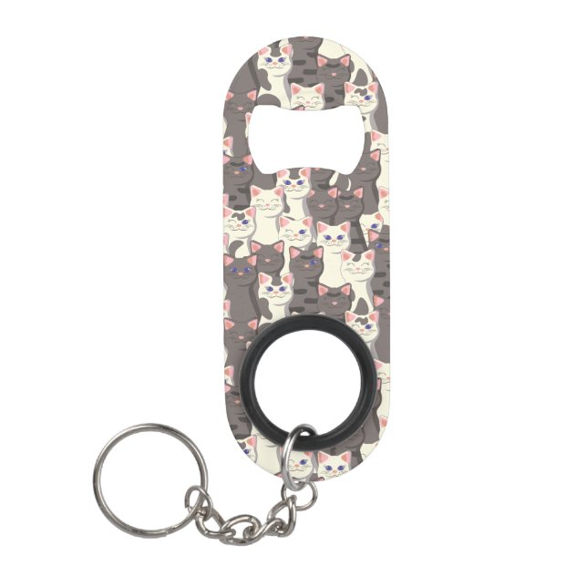 White and gray cats pattern keychain bottle opener (Front)