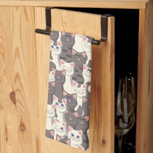White and gray cats pattern kitchen towel
