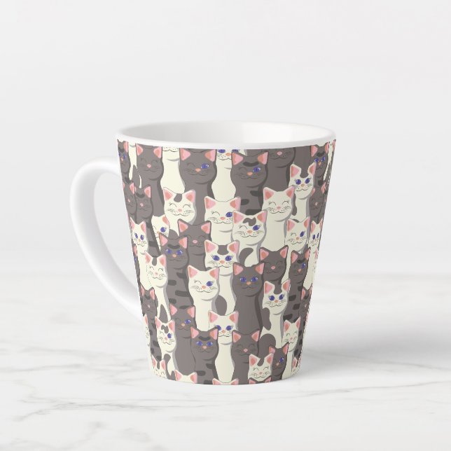 White and gray cats pattern latte mug (Left Angle)