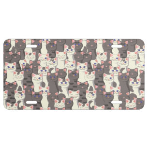 White and gray cats pattern license plate