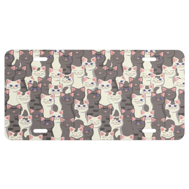 White and gray cats pattern license plate (Front)