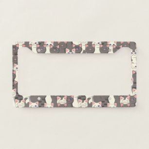 White and gray cats pattern license plate frame