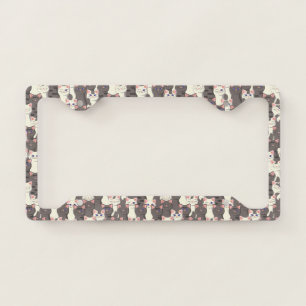 White and gray cats pattern license plate frame