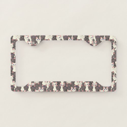 White and gray cats pattern license plate frame