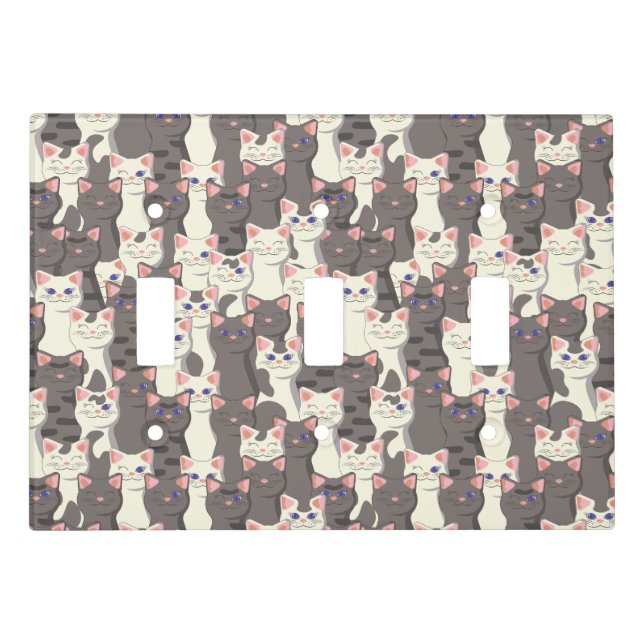 White and gray cats pattern light switch cover (Front)