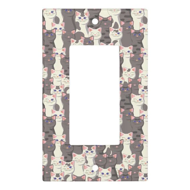 White and gray cats pattern light switch cover (Front)