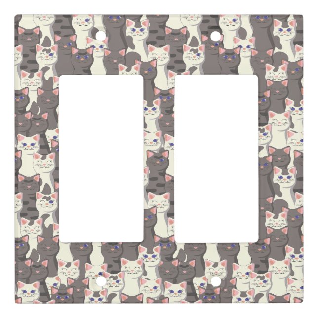 White and gray cats pattern light switch cover (Front)
