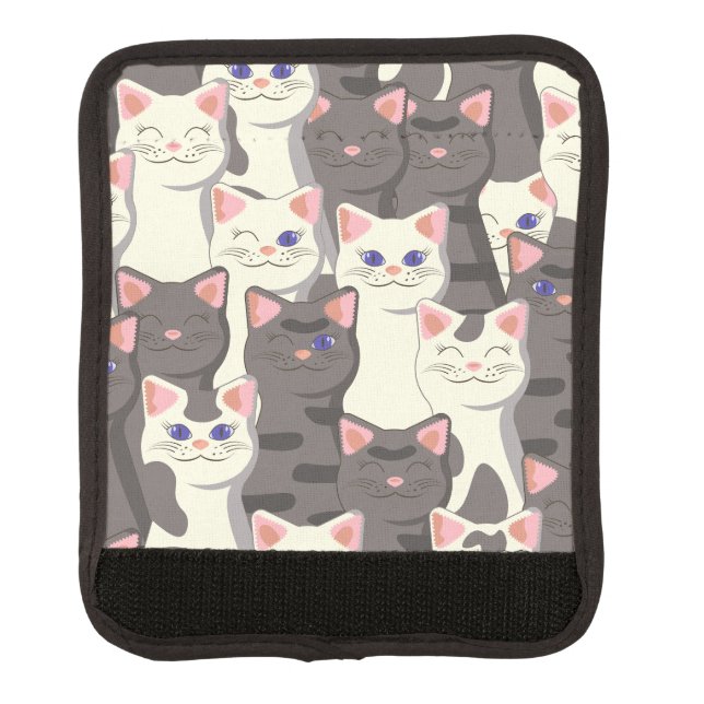 White and gray cats pattern luggage handle wrap (Front)