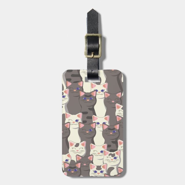 White and gray cats pattern luggage tag (Front Vertical)