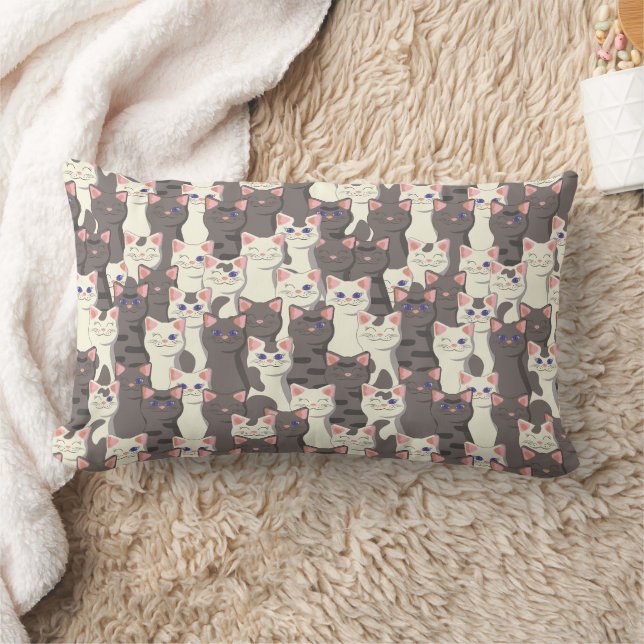White and gray cats pattern lumbar pillow (Blanket)
